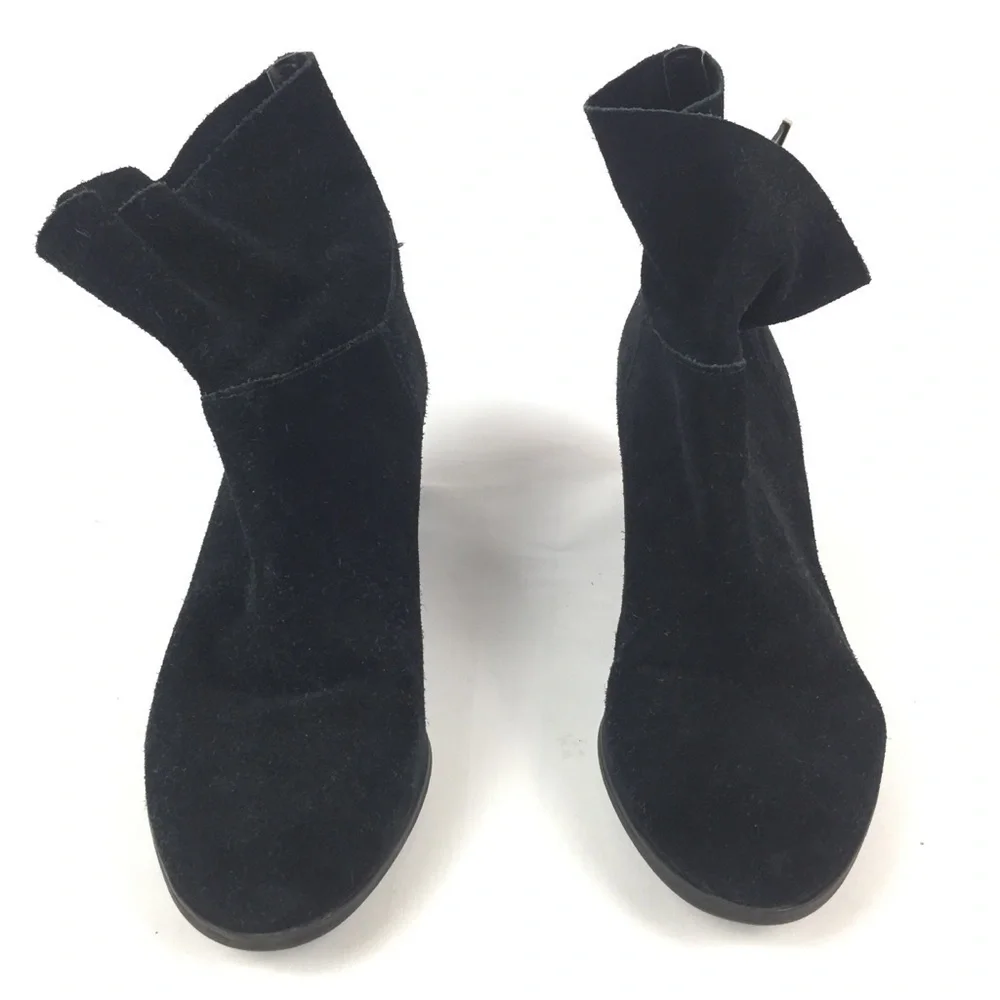 Franco Sarto Black Suede Leather Bootie Gold Buckle Sz 5.5